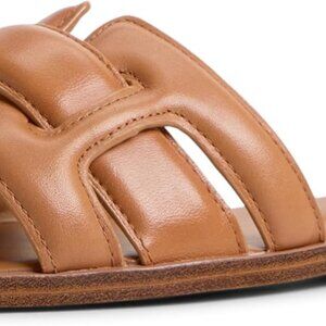 Women's Leather Flat Sandals Size 11 Rubber Sole Slip On Casual Comfort